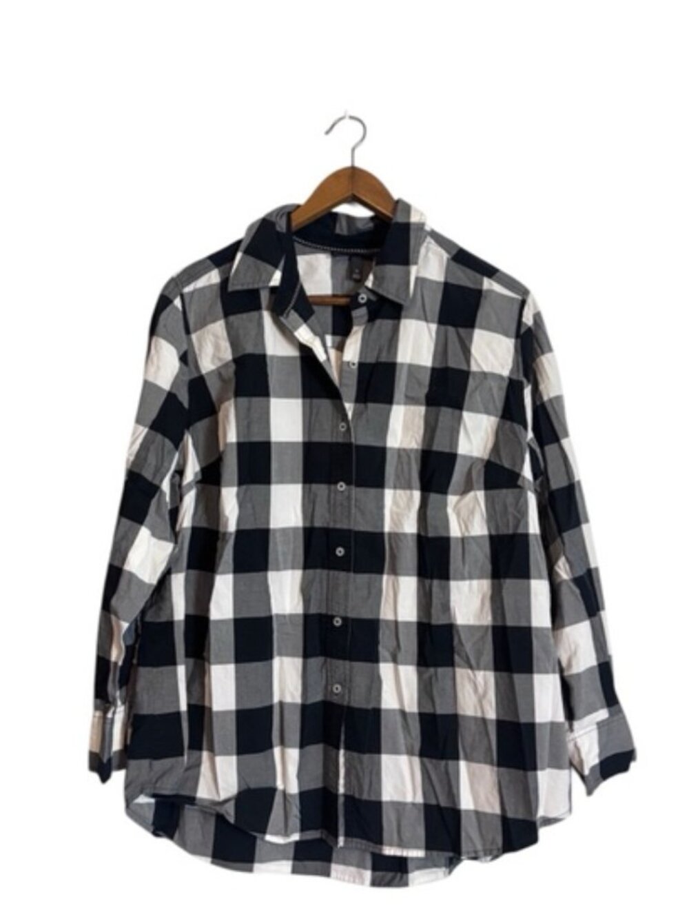 Lane Bryant Plus Size Black White Buffalo Plaid Checked Gingham Button Up Shirt
